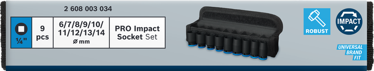 Set Kunci Sok Impact Bosch PRO 1/4 inci, 9 buah.